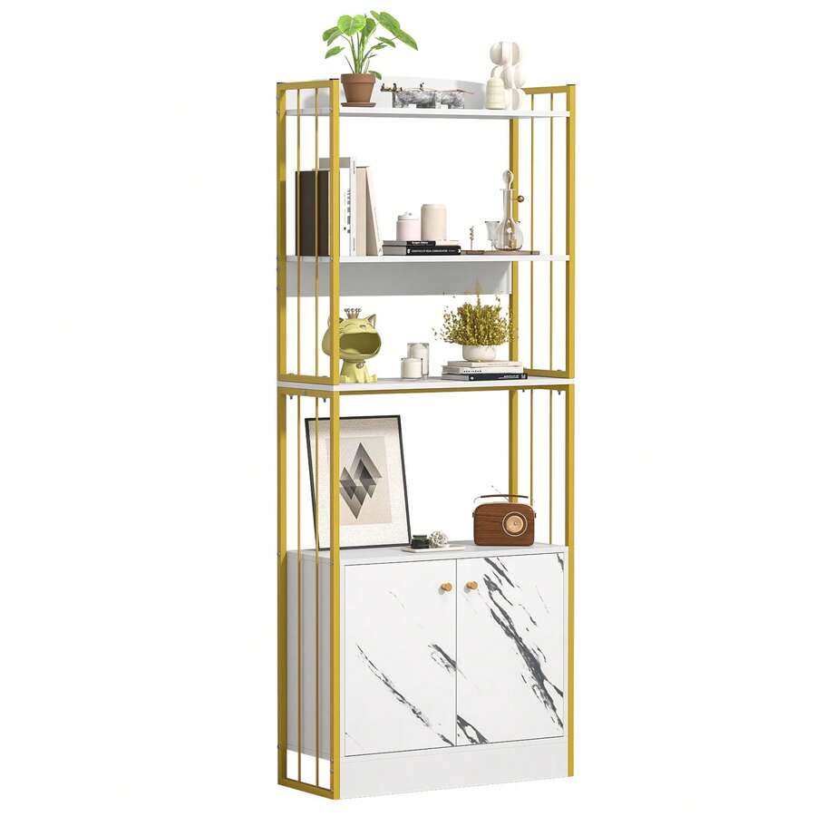 4Tier Bookshelf With Doors, Tall Bookcase With Storage