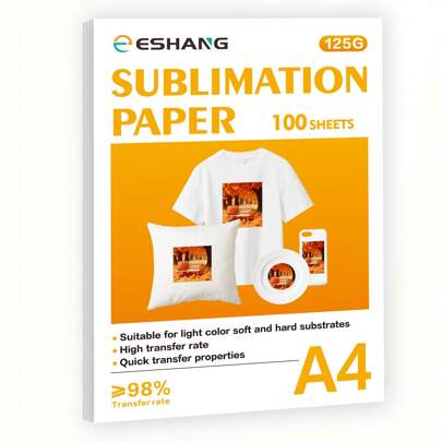 Papel de sublimación de 100 hojas de tamaño A4, 125 g, para transferencia térmica, apto para cualquier impresora de inyección de tinta Epson, HP, Canon, Sawgrass con tinta de sublimación para taza, camiseta, tela clara DIY