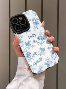1pc Customized Phone Case, Minimalist Floral Pattern, Customizable With Letters, Names, Nicknames, Compatible With Iphone And , Vertical Grain PU Leather Anti-Fall Anti-Fingerprint TPU Soft Full Edge Cover, Rational Choice For Personal, Partner, Family, Friend, Best Friend, Birthday Gift, Anniversary Gift