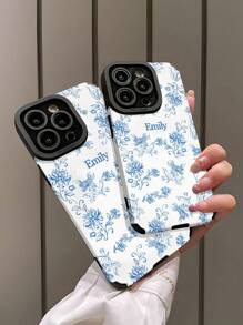 1pc Customized Phone Case, Minimalist Floral Pattern, Customizable With Letters, Names, Nicknames, Compatible With Iphone And , Vertical Grain PU Leather Anti-Fall Anti-Fingerprint TPU Soft Full Edge Cover, Rational Choice For Personal, Partner, Family, Friend, Best Friend, Birthday Gift, Anniversary Gift
