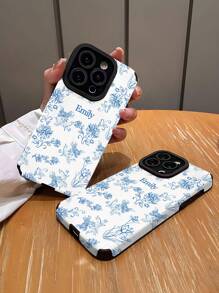 1pc Customized Phone Case, Minimalist Floral Pattern, Customizable With Letters, Names, Nicknames, Compatible With Iphone And , Vertical Grain PU Leather Anti-Fall Anti-Fingerprint TPU Soft Full Edge Cover, Rational Choice For Personal, Partner, Family, Friend, Best Friend, Birthday Gift, Anniversary Gift