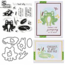 可爱小青蛙透明印章和模具套装 - 非常适合 DIY 剪贴簿、名片打印和工艺品 - 包括硅胶印章和切割模具 - 無色 - 查看 10