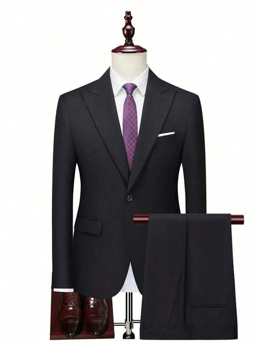 男士正装商务两件套西装，含西装外套和裤子 - 黑色 - 查看 1