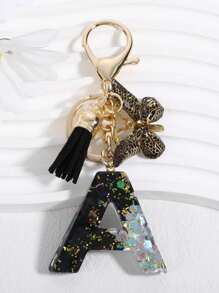 1pc Women Letter Initial Crystal Resin Keychain With Butterfly Tassel Bag Charm Accessory Souvenir Car Accessories Backpack For School Cute Goth Y2k Christmas Gift Ideas Bag Lanyards With Id Holder Car Accessories Bag Charms Car Accessories Teacher Friend Sister - Multicolor - View 2