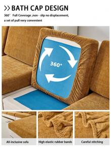 1pc Universal Chenille Jacquard Non-Slip Sofa Seat Cushion Cover, Style Soft Skin-Friendly Pet Proof Elastic Sofa Slipcover, Spring/Autumn Anti-Cat Scratch Sofa Pad Fits L-Shaped Combination Sofa And 1/2/3/4 Seater Sofa (One Piece Sold) - Brown - View 10