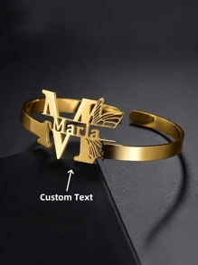 1 st. Goud Zilver Aangepaste Naam Armband Dames Meisjes Roestvrij Staal Aangepaste Naam Vlinder Verstelbare Achterkant Armband Sieraden Cadeau Thanksgiving Kerstmis