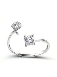 1 Stück modischer einstellbarer Ring mit 26 englischen Buchstaben Design aus kubischem Zirkonia, kreatives Geschenk für Frauen, Paar-Alltagsringe