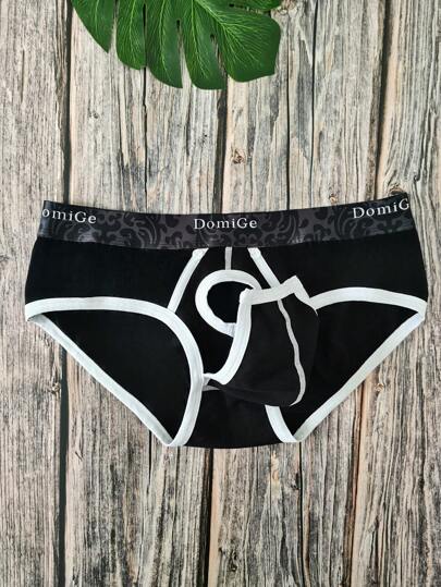 DomiGe 1 قطعة سروال داخلي رجالي ذو خصر منخفض بفتحة على شكل J، بتصميم جذاب باللون الأسود