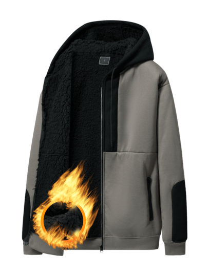 Men's Fashionable Casual Multi-Functional Contrast Color Fleece Lined Zip-Up Hoodie Jacket