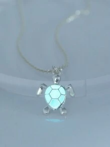 1 件镀银铜闪亮链项链配发光油滴乌龟吊坠，女士珠宝 - 銀色 - 查看 1