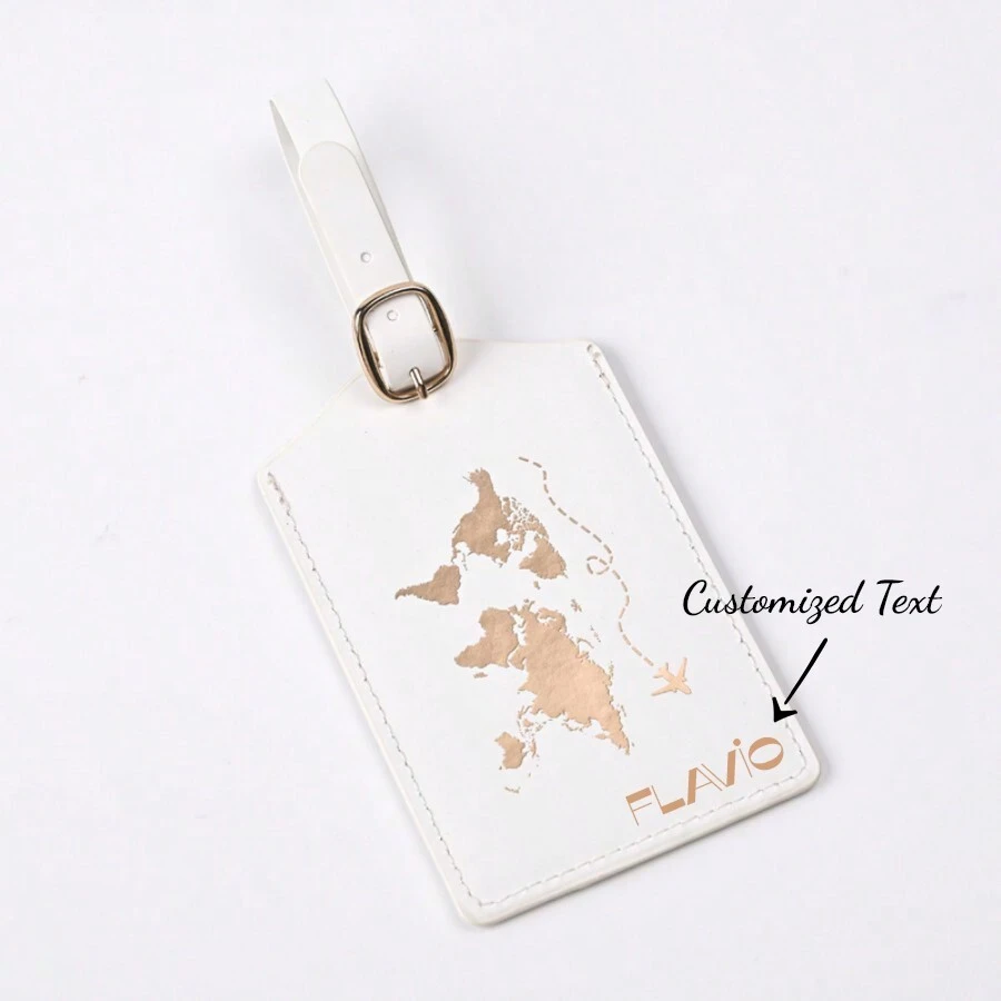 1pc Tên tùy chỉnh Du lịch thiết yếu, Bản đồ dập nóng PU mới Hành lý Thẻ lên máy bay Thẻ du lịch đa năng - trắng - Xem 1