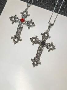 9pcs Y2K Punk Faux Crystal Big Cross Necklaces, Gothic Asymmetrical Cross Choker Necklaces For Men & Women, Aesthetic Jewelry - Multicolor - View 5