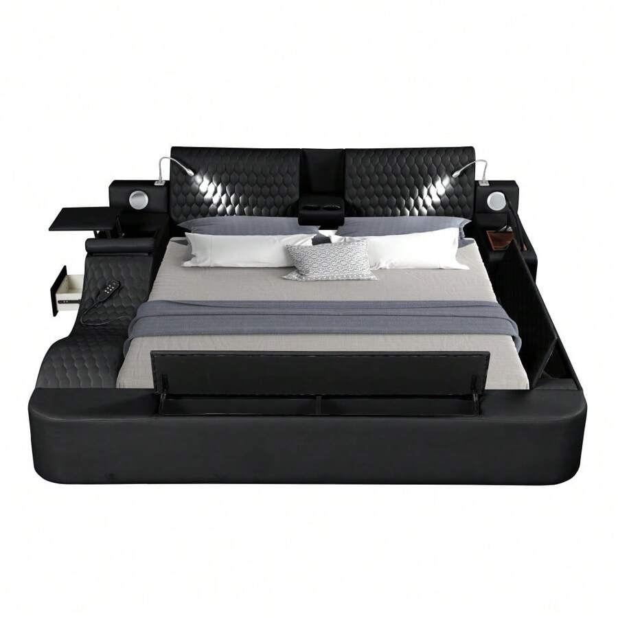 Smart Multifunctional King Size Bed Made With Wood In Black SHEIN USA