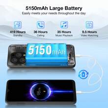 DOOGEE N55 Plus Android 14 Cell Phone Unlocked (2024), 20GB+128GB/TF 1TB, 5150mAh Battery Octa-Core Unlocked Phone, 6.56"+90Hz Display, Dual Camera/Dual SIM 4G Smartphones With Face ID & OTG - 黑色 - 查看 4