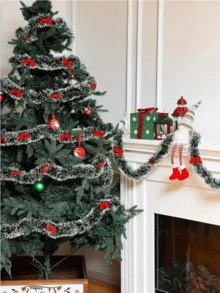 翠绿色和白色装饰圣诞雪花丝带花环，圣诞节门廊、墙壁、楼梯装饰 - 彩色 - 查看 3