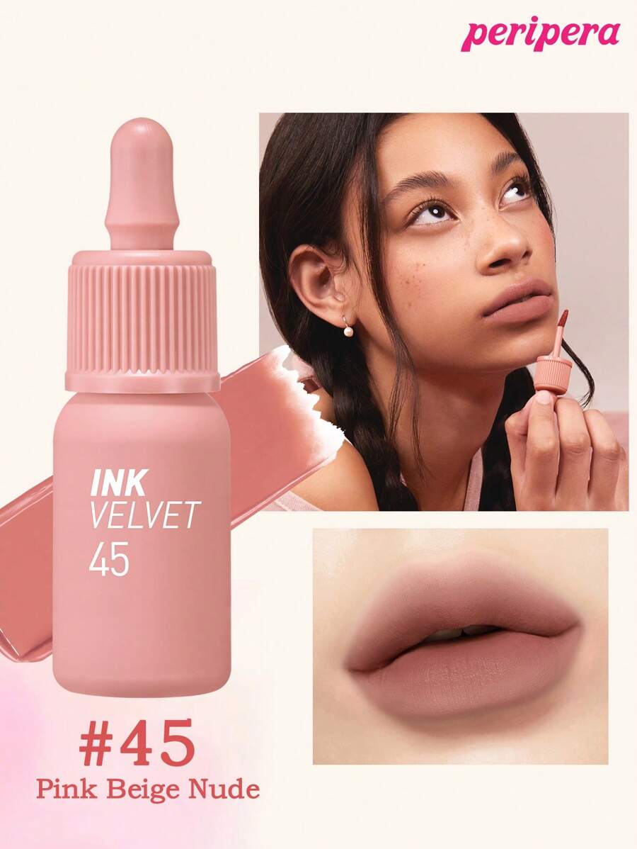 K-Beauty Peripera Ink The Velvet Liquid Lipstick, High Pigment Color, Longwear, Weightless, Gluten-Free, Paraben-Free Velvet Matte Lipstick, Liquid Lipstick, Smooth, Long Lasting, K-Beauty, Korean Makeup - #45 Màu Be Hồng Khỏa Thân - Xem 1