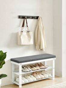 SONGMICS Banc de rangement à chaussures en bambou, porte-chaussures à 2 étagères, organisateur pour chaussures stable pour couloir, salon, siège jusqu'à 136 kg, 29 x 90 x 49 cm, blanc et gris - Multicolore - Voir 1