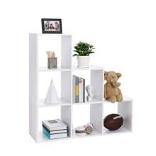 VASAGLE Treppenregal, Bücherregal, Stufenregal, Standregal, mit 6 Würfeln, Leiterregal, als Raumteiler, Würfelregal, freistehend, für Büro, Wohnzimmer, Schlafzimmer, weiß