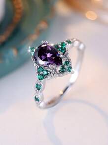 1 Stück Ring & Schick Wassertropfen Form, Künstlich Zirkonia Eingelegt , Geeignet für Festival Geschenk - Violett - Übersicht 2