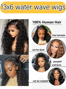 13x6 Water Wave Lace Front Wigs Human Hair HD 13x6 Lace Frontal Wigs Human Hair Wigs For Women 180% Density Wet And Wavy Lace Front Wigs Human Hair Pre Plucked With Baby Hair Natural Color