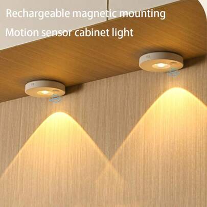 1pc Motion Sensor Spotlight, 3 Light Colors Adjustable Night Light For Cabinet Showcase Mural Decorativeware, Wireless Magnetic Mount Installation