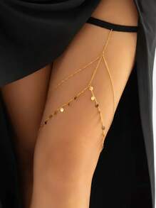 Round Metal Tassel Elastic Leg Chain, Body Jewelry Copper Plated, Retro Sexy Style Gift For Women