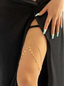 Round Metal Tassel Elastic Leg Chain, Body Jewelry Copper Plated, Retro Sexy Style Gift For Women