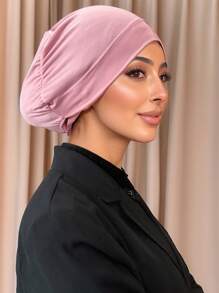 1 pieza Gorro de hiyab de unicolor y parte trasera cerrada para mujeres, accesorios de hiyab para mujeres - Rosa - Ver 1