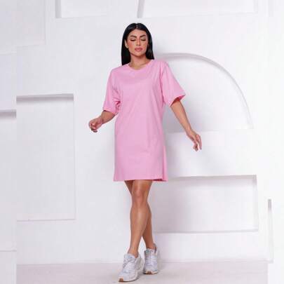 Vestido Gola Redonda Algodão