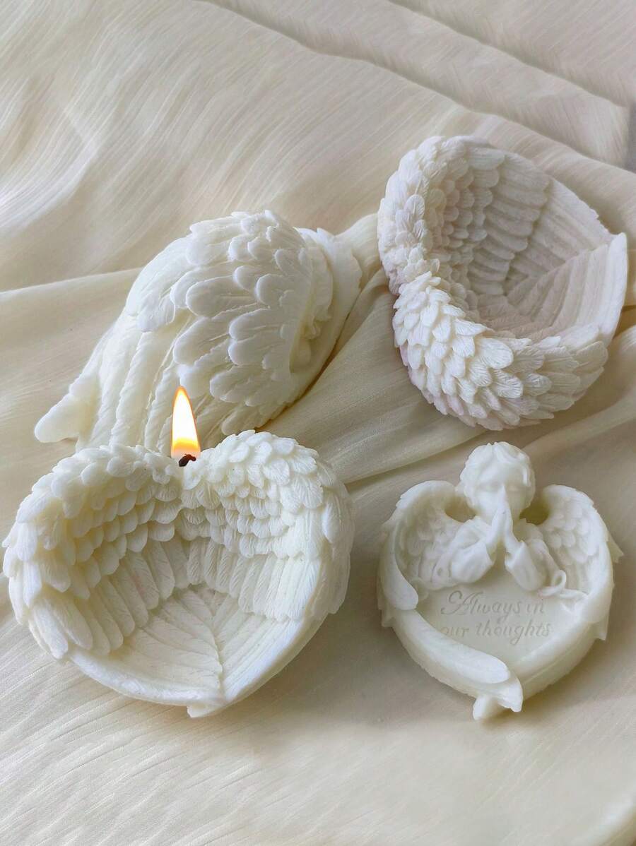 1 件爱心天使翅膀硅胶模具，可制作树脂收纳盒、托盘、烛台工艺品、芳香疗法产品、珠宝托盘家居装饰 - 白色 - 查看 1
