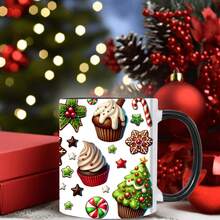 1 件 11 盎司陶瓷杯，印有圣诞冰淇淋图案，卡通姜饼人元素圣诞水杯，带吸管，适合户外旅行露营车用咖啡杯，适合送给家人朋友、生日节日派对的礼物 - 彩色 - 查看 11