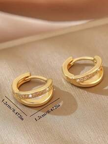 1 cặp bông tai vòng tròn nhỏ hình học Cubic Zirconia tối giản bằng đồng, thiết kế mặt cười sang trọng, thích hợp để đeo hàng ngày và làm quà tặng cho phụ nữ - Vàng - Xem 3