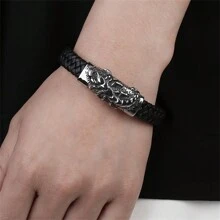 SeuSuk 1pc Men's Classic Fashion Scorpion Braided PU Leather Bracelet, Daily Jewelry Accessory Gift