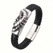 SeuSuk 1pc Men's Classic Fashion Scorpion Braided PU Leather Bracelet, Daily Jewelry Accessory Gift