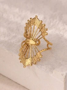 1 Nhẫn hình quạt thời trang cho nữ màu vàng thép không gỉ hình học hình quạt hở nhẫn thời trang cưới Giáng sinh quà tặng trang sức chống thấm nước - Nhiều màu - Xem 4