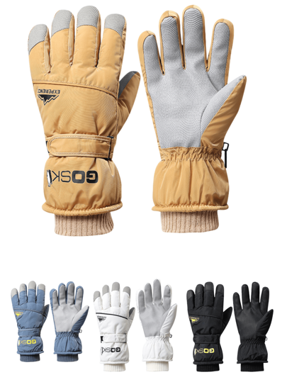 1 双男士风景印花 V 形绘画印花滑雪手套，保暖触屏手套 - 超防风、防水、保暖内衬，在冬季运动、户外活动和寒冷天气中提供温暖、舒适和灵活