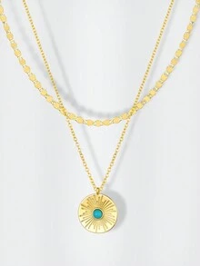 Tkool 4 件/套 18K 镀金项链，简约原创设计 OT 扣，星星和邪眼吊坠，时尚多层女士项链，适合日常佩戴和节日礼物 - 金黃色 - 查看 5