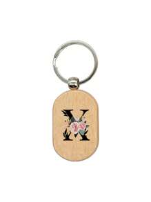 1个A-Z花卉图案木质钥匙扣，字母木质吊坠，创意小礼物，可刻字，可用作包包挂饰、木质标签、钥匙扣、戒指，空白木板可供刻字，DIY配件 - 杏色 - 查看 28