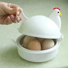 4-Egg Chicken Shaped Stainless Steel Microwave Egg Cooker - Multicolor - View 6