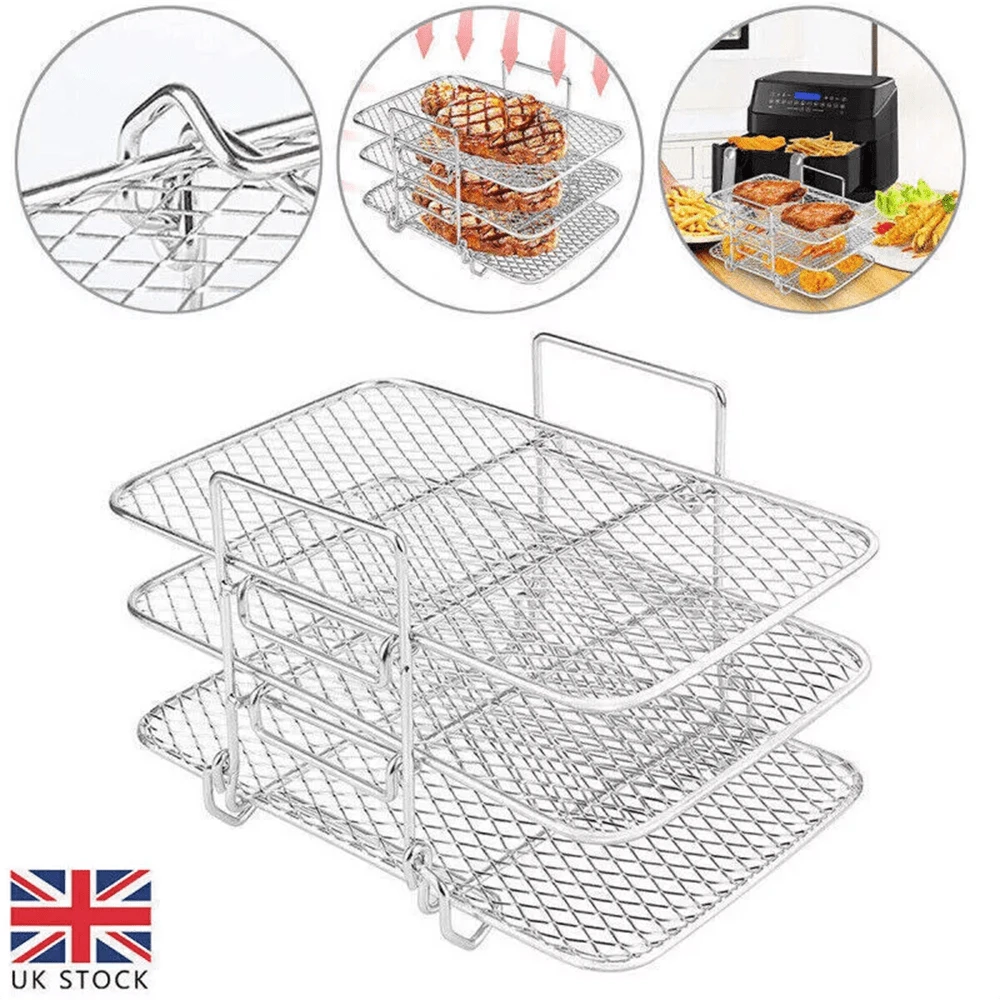 3 Tier Air Fryer Grill Rack Baking Tray Basket Chip Pizza For Most Of