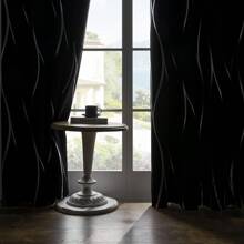 4 PCS Blackout Curtains With Perforated Top Window Treatment, Perfect For Ultra Wide Windows, Triple Weave Design, With Wave Print, Used For Bedrooms - 黑色 - 查看 7