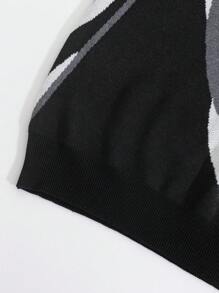 男士时尚撞色条纹圆领休闲长袖针织毛衣 - 黑色 - 查看 7