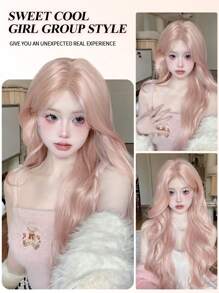 Front Spitzen Lange natürliche lockige Perücke, Mittelscheitel Perücke, Eine-Linie-Spitze 2,5*0,1 Hellrosa 30 Zoll, Halbgewebte Tages-Natürlich, Glatt und Realistisch Perücke