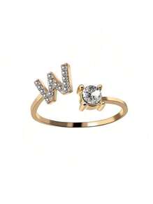 1 Stück modischer einstellbarer Ring mit 26 englischen Buchstaben Design aus kubischem Zirkonia, kreatives Geschenk für Frauen, Paar-Alltagsringe
