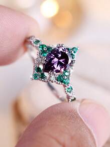 1 Stück Ring & Schick Wassertropfen Form, Künstlich Zirkonia Eingelegt , Geeignet für Festival Geschenk - Violett - Übersicht 19