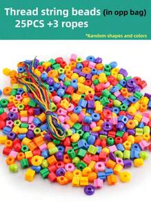 25/40/100 件儿童穿珠积木玩具，几何穿珠益智玩具，用于专注力训练，幼儿园开发玩具，适合 3-6 岁儿童的创意 DIY 礼物 - Thread Stringing Beads Building Blocks - 查看 11