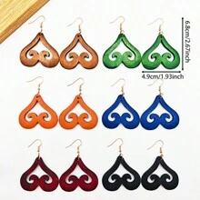 1 Cặp hoa tai thả hình trái tim bằng gỗ chạm khắc theo phong cách Bohemian cổ điển dành cho nữ, thích hợp cho kỳ nghỉ, quà tặng, tiệc tùng, lễ kỷ niệm ngày lễ, mùa thu/đông - Màu Đỏ Sâu - Xem 4