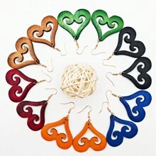 1 Cặp hoa tai thả hình trái tim bằng gỗ chạm khắc theo phong cách Bohemian cổ điển dành cho nữ, thích hợp cho kỳ nghỉ, quà tặng, tiệc tùng, lễ kỷ niệm ngày lễ, mùa thu/đông - Màu Đỏ Sâu - Xem 5