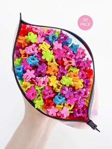 50 件彩色花朵发夹，时尚复古花朵发夹，休闲 ABS 树脂发饰，非常适合日常使用，美观实用 - 彩色 - 查看 1