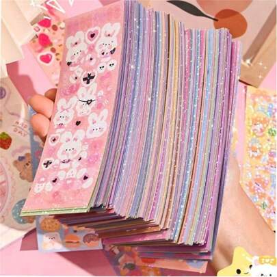 200/600개 12*4cm 귀여운 카툰 스티커, 접착식 데칼, DIY 파티 스티커, 재미있는 스타일, 사랑스러운 카툰 테마 스티커, 걸, 선물, 휴가, 파티 장식에 적합